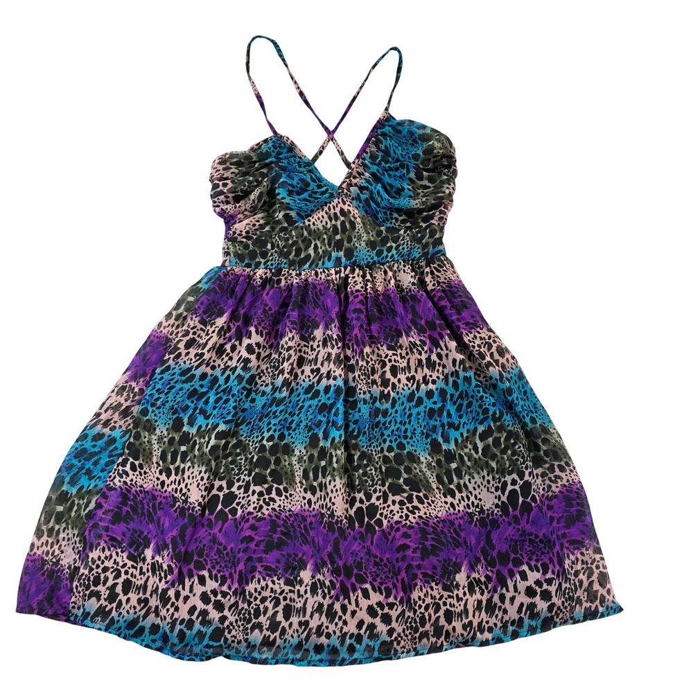 Charlotte Russe Y2K Babydoll Leopard Print Vintage Dress Purple Blue Med Womens